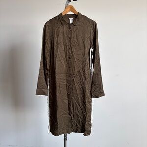 $298 NWT Hanro Button Up Sleep Shirt Dress in Strong Olive Sz X-Small